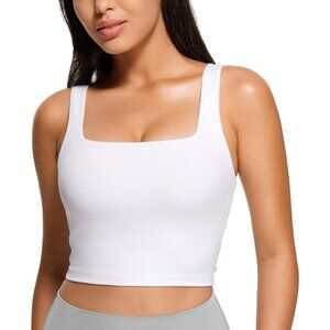 👑Women's White Sleeveless Pull Over Square Neck Sports Padded Crop Tank Top
